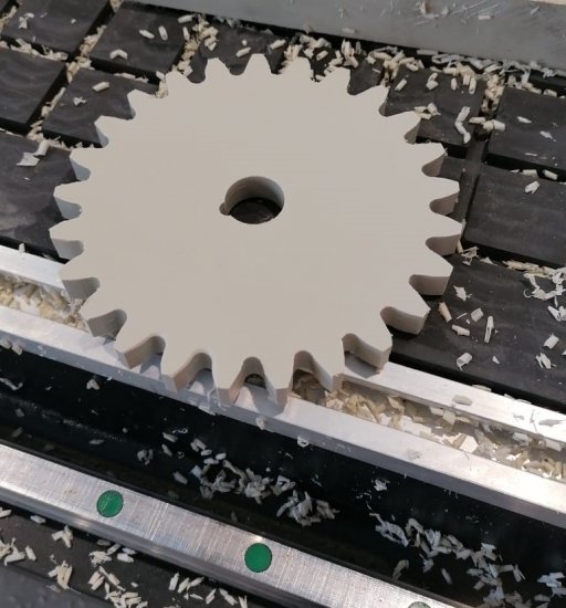 Sample of machined plastic on a CNC Raptor